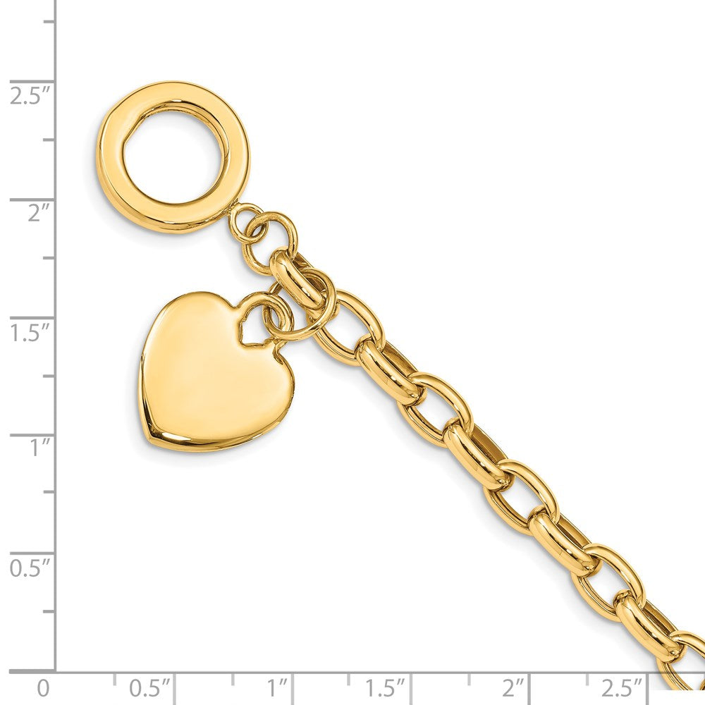Engravable Solid Dangle Heart Charm and Hollow Chain Toggle Bracelet - WBC