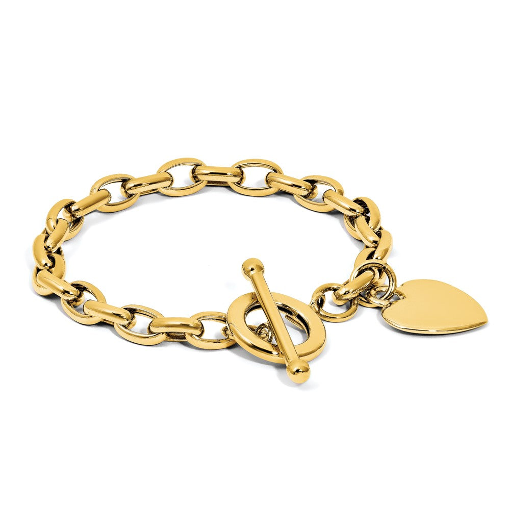 Engravable Solid Dangle Heart Charm and Hollow Chain Toggle Bracelet - WBC