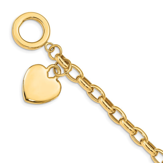 Engravable Solid Dangle Heart Charm and Hollow Chain Toggle Bracelet - WBC