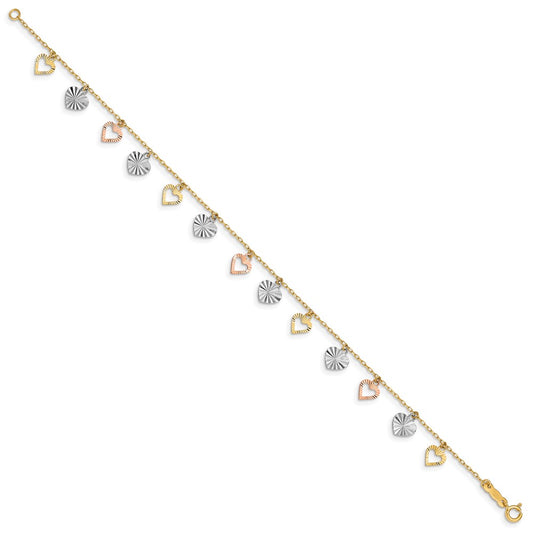 Tri-Color Textured Heart Dangle Bracelet - WBC