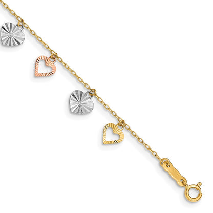 Tri-Color Textured Heart Dangle Bracelet - WBC