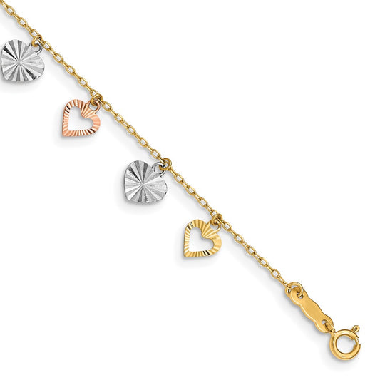 Tri-Color Textured Heart Dangle Bracelet - WBC