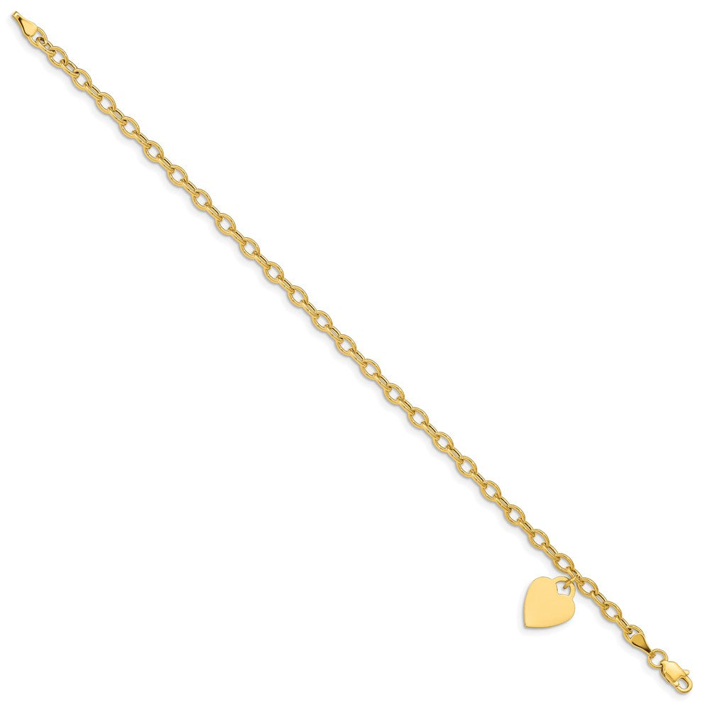 Engravable Solid Dangle Heart Charm and Hollow Chain Bracelet - WBC