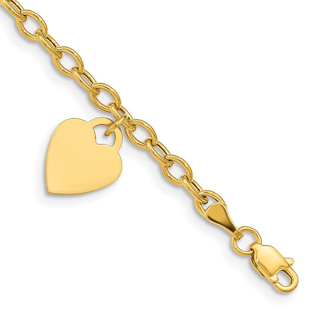 Engravable Solid Dangle Heart Charm and Hollow Chain Bracelet - WBC
