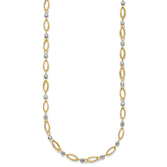 Two-Tone Fancy Oval Link and Mirror Bead Necklace - WBC
