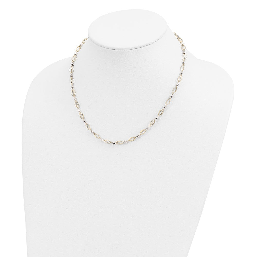 Two-Tone Fancy Oval Link and Mirror Bead Necklace - WBC
