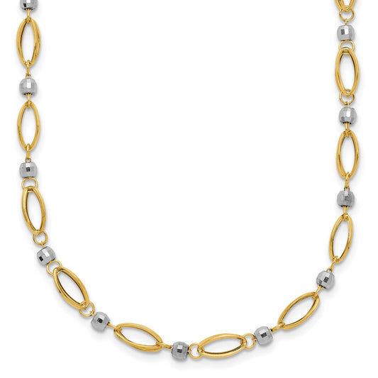Two-Tone Fancy Oval Link and Mirror Bead Necklace - WBC
