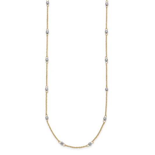 Two-tone Ropa Chain and Mirror Beads Station Necklace Plus Extender - WBC
