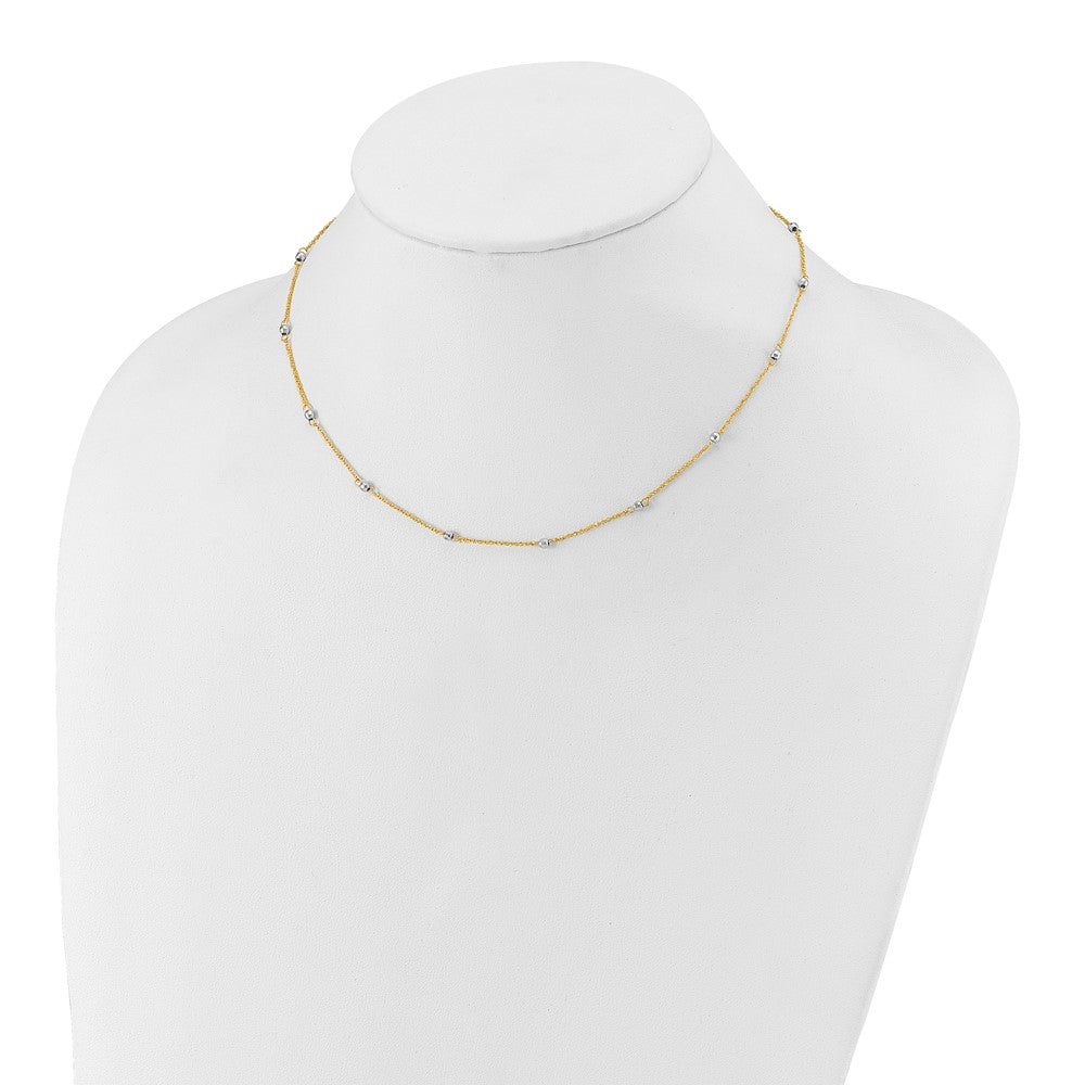 Two-tone Ropa Chain and Mirror Beads Station Necklace Plus Extender - WBC