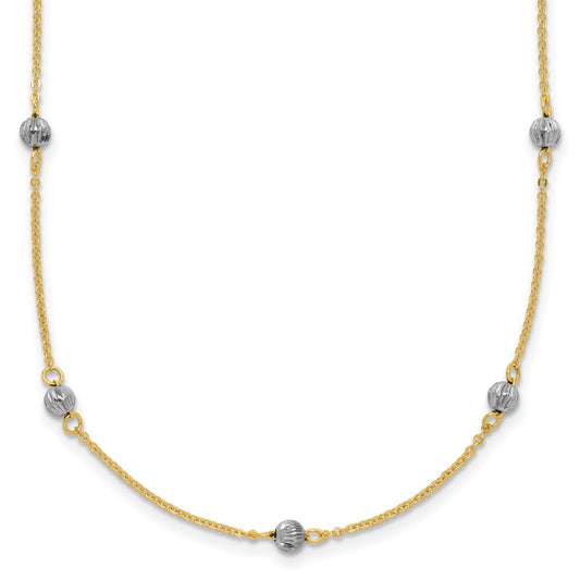Two-tone Diamond-cut Beads Station Necklace Plus Extender - WBC