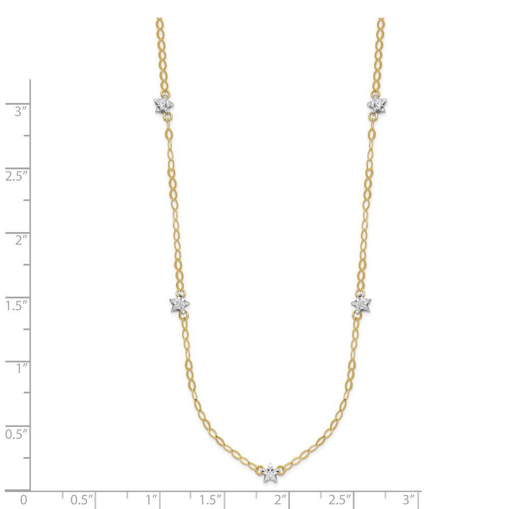 Two-tone Diamond-cut Stars with Oval Chain Station Necklace Plus Extender - WBC