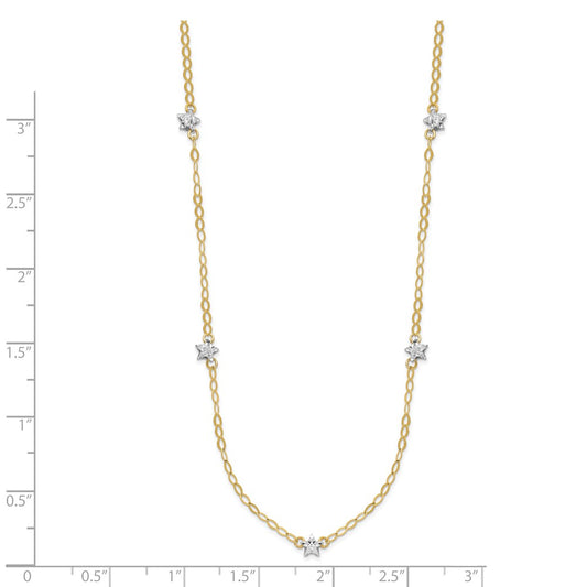 Two-tone Diamond-cut Stars with Oval Chain Station Necklace Plus Extender - WBC