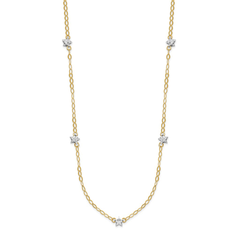 Two-tone Diamond-cut Stars with Oval Chain Station Necklace Plus Extender - WBC