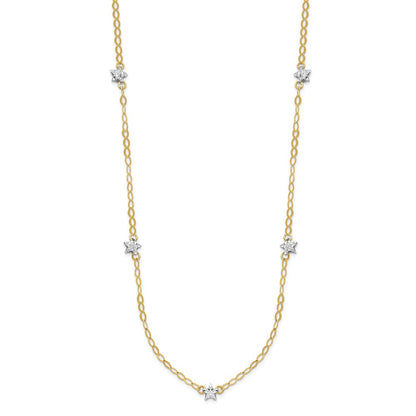 Two-tone Diamond-cut Stars with Oval Chain Station Necklace Plus Extender - WBC