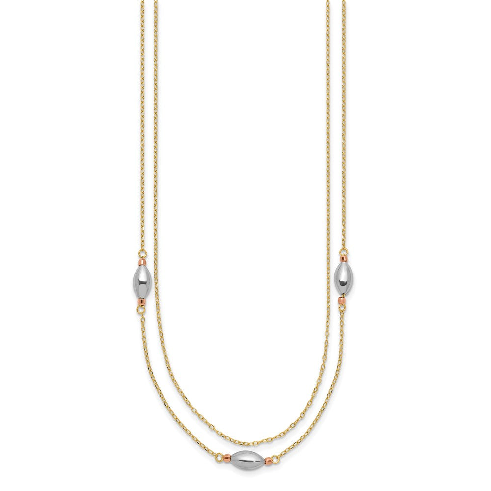 Tri Color 2 Strand w/Puff Beads w/2 IN Ext Necklace - WBC