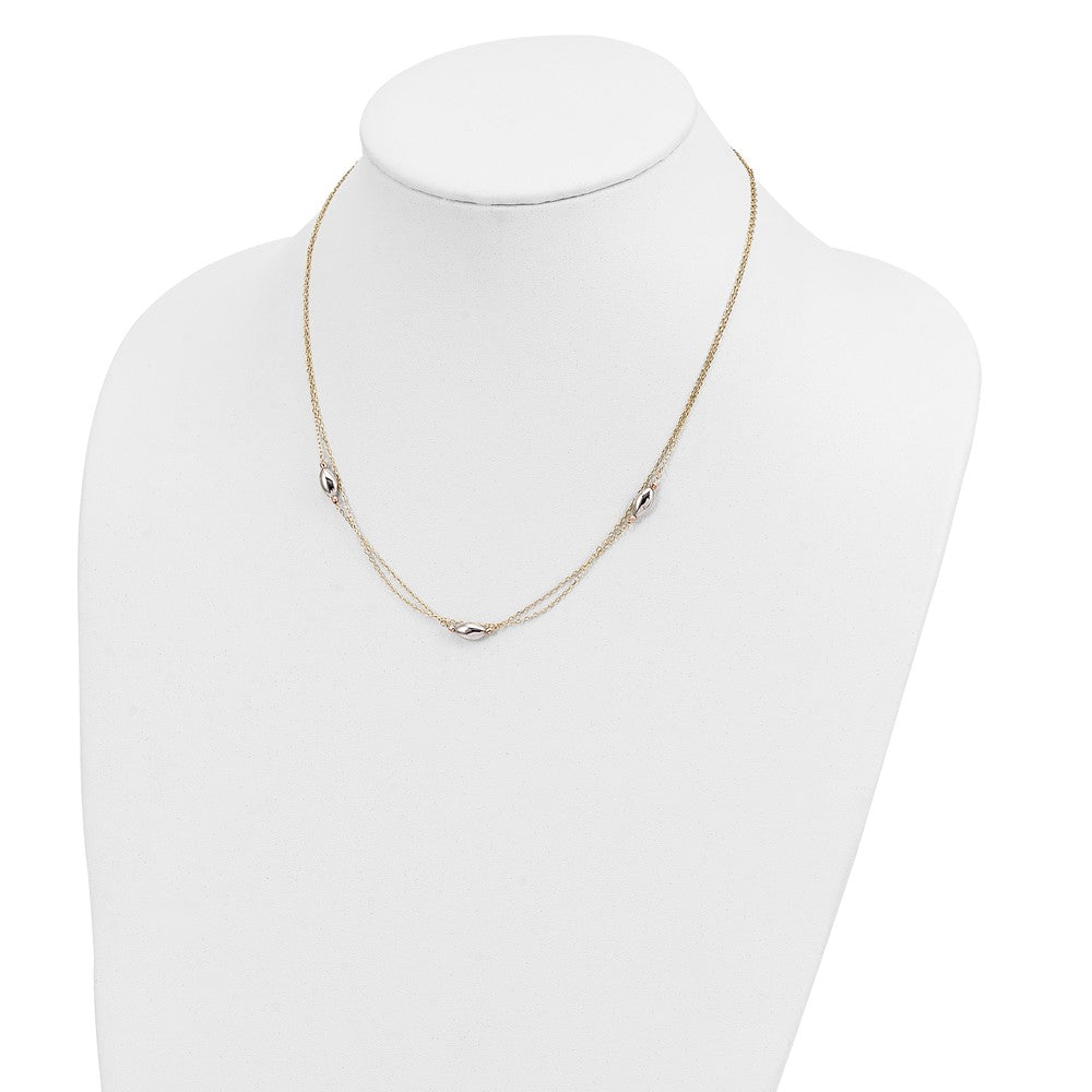 Tri Color 2 Strand w/Puff Beads w/2 IN Ext Necklace - WBC