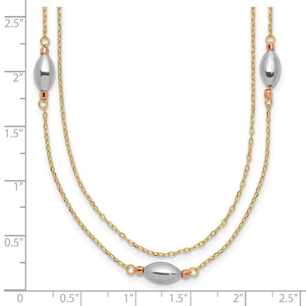 Tri Color 2 Strand w/Puff Beads w/2 IN Ext Necklace - WBC