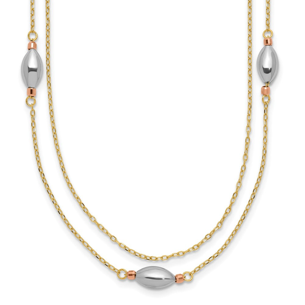 Tri Color 2 Strand w/Puff Beads w/2 IN Ext Necklace - WBC