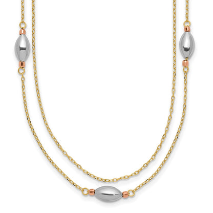Tri Color 2 Strand w/Puff Beads w/2 IN Ext Necklace - WBC