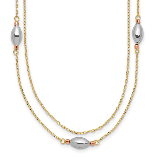 Tri Color 2 Strand w/Puff Beads w/2 IN Ext Necklace - WBC