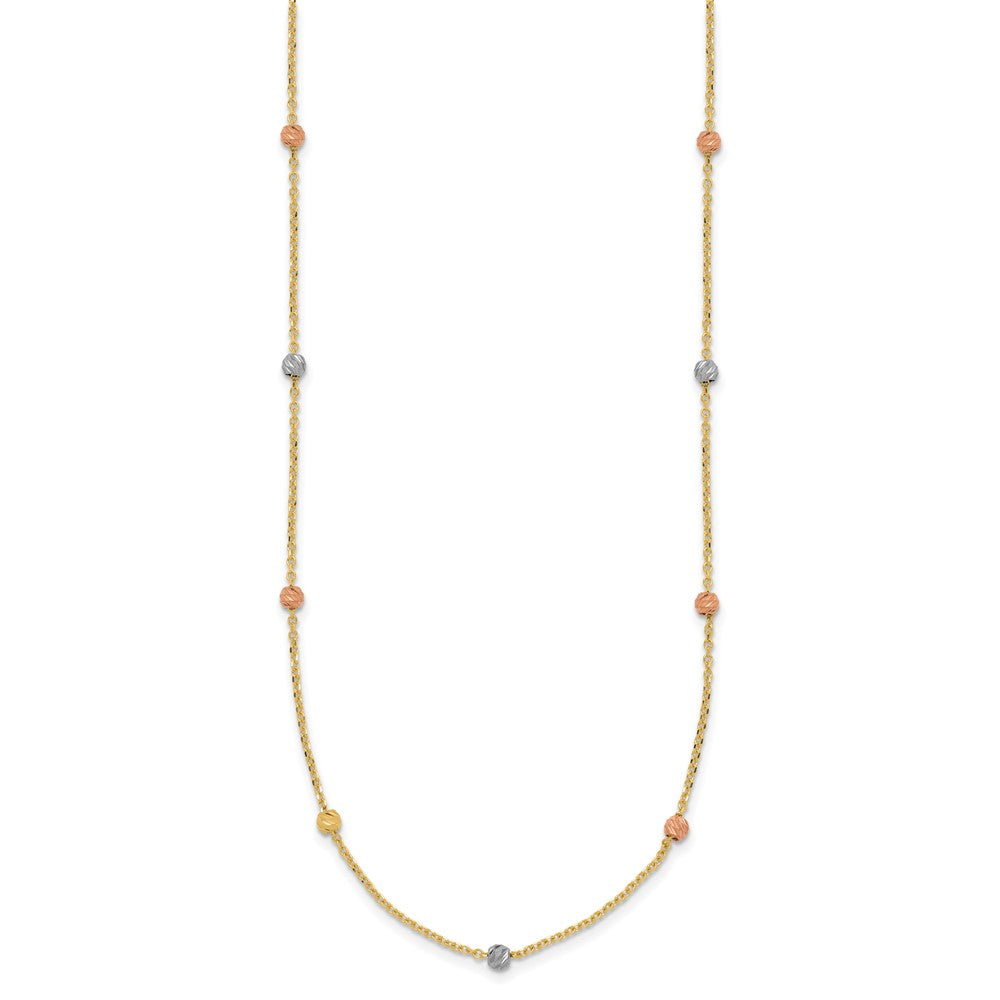 Tri-color Polished Diamond-cut Beads Station Necklace - WBC