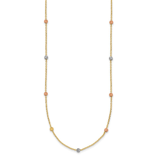 Tri-color Polished Diamond-cut Beads Station Necklace - WBC