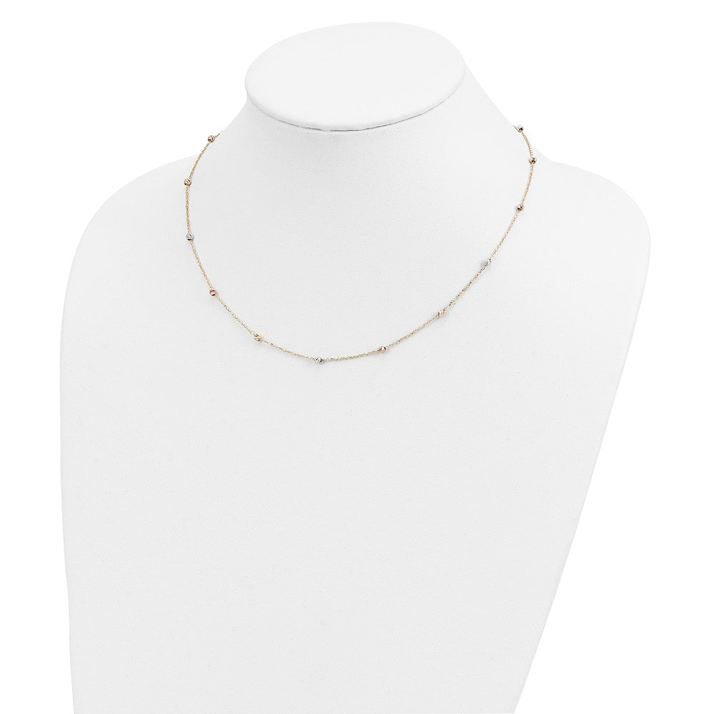 Tri-color Polished Diamond-cut Beads Station Necklace - WBC