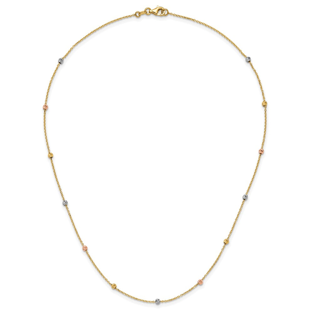 Tri-color Polished Diamond-cut Beads Station Necklace - WBC