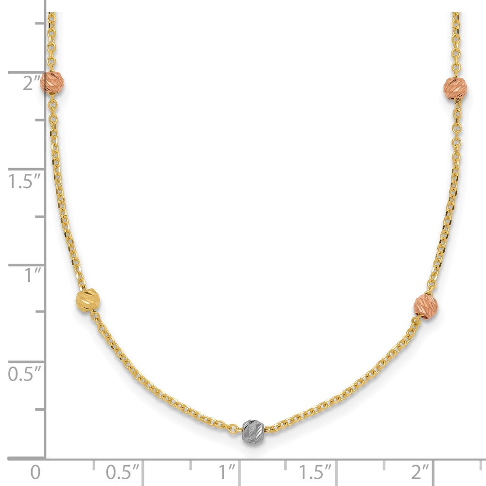 Tri-color Polished Diamond-cut Beads Station Necklace - WBC