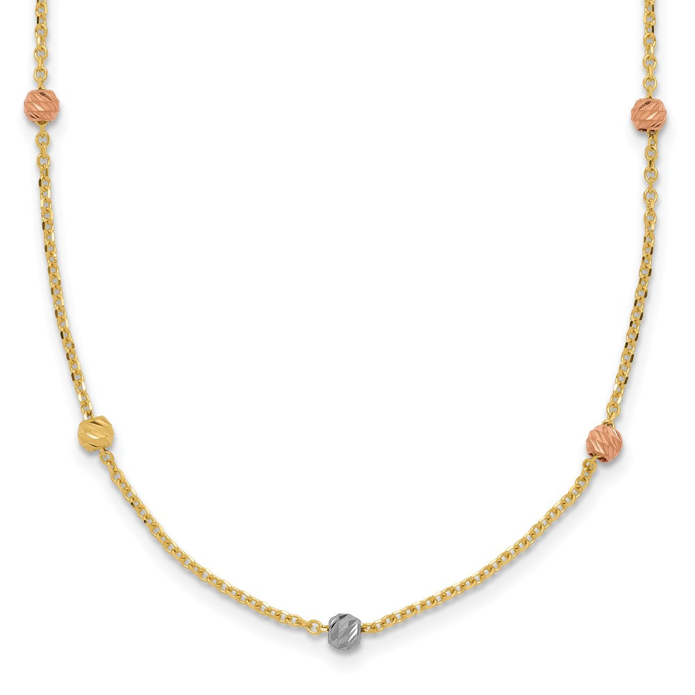 Tri-color Polished Diamond-cut Beads Station Necklace - WBC