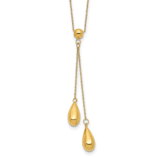 Polished Two Puffed Teardrop Beads Lariat Necklace - WBC