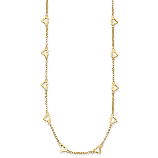 Polished Open Hearts with Heart Link Chain Station Necklace - WBC