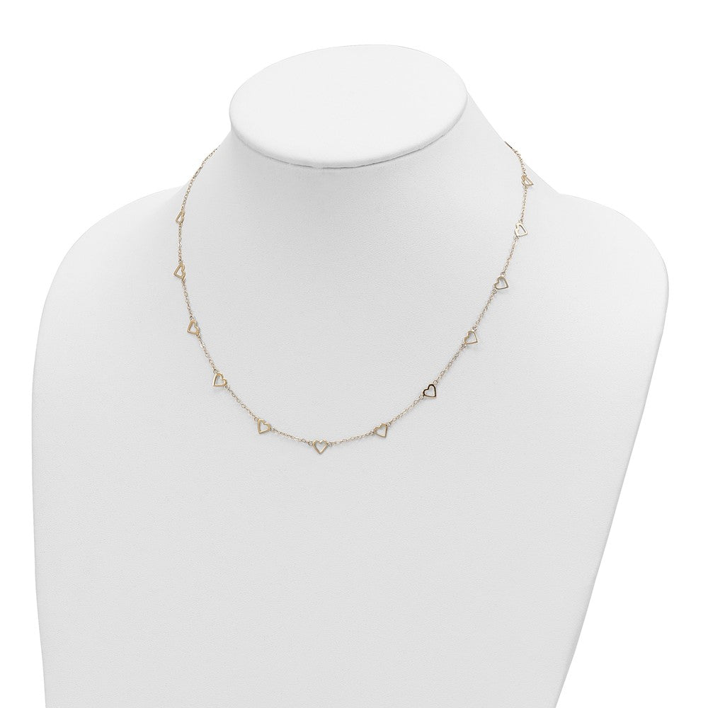 Polished Open Hearts with Heart Link Chain Station Necklace - WBC