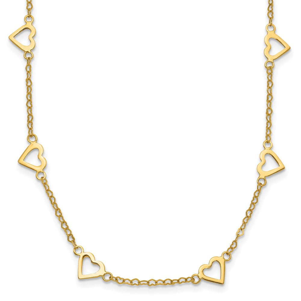 Polished Open Hearts with Heart Link Chain Station Necklace - WBC