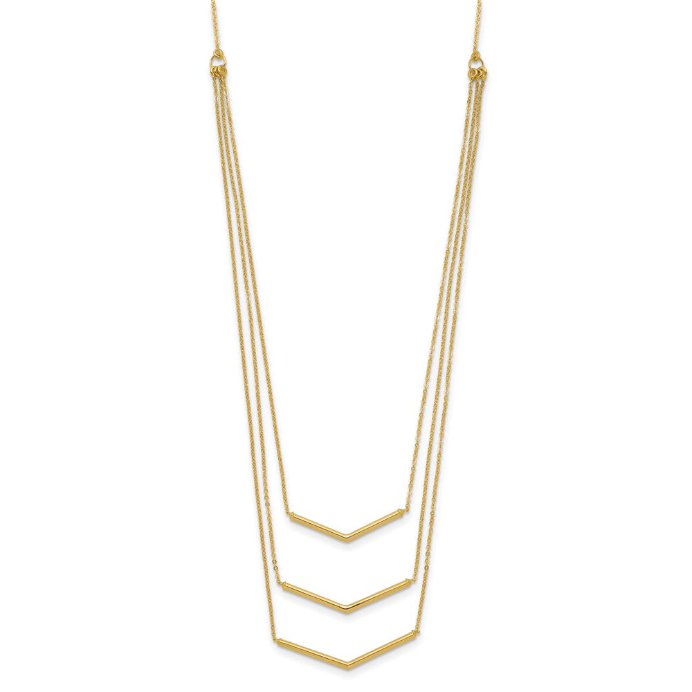 Polished Chevron Bar 3-Strand Bib Necklace Plus Extender - WBC