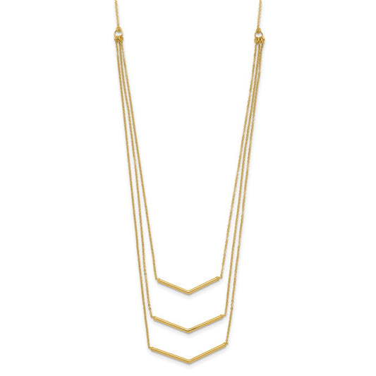 Polished Chevron Bar 3-Strand Bib Necklace Plus Extender - WBC