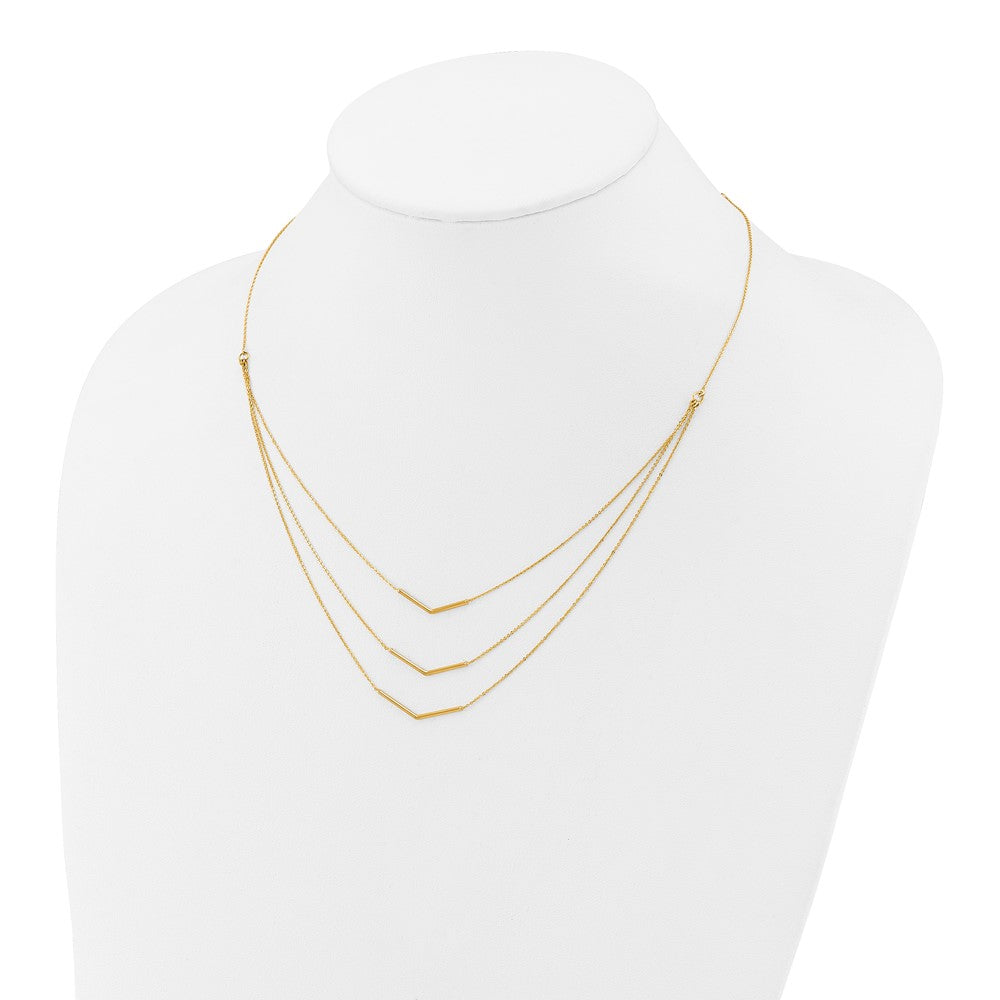 Polished Chevron Bar 3-Strand Bib Necklace Plus Extender - WBC
