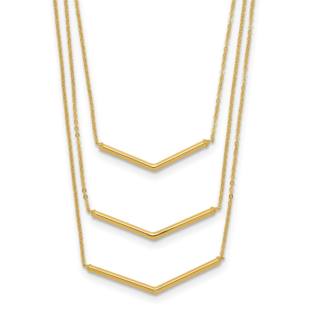 Polished Chevron Bar 3-Strand Bib Necklace Plus Extender - WBC