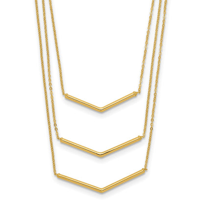 Polished Chevron Bar 3-Strand Bib Necklace Plus Extender - WBC