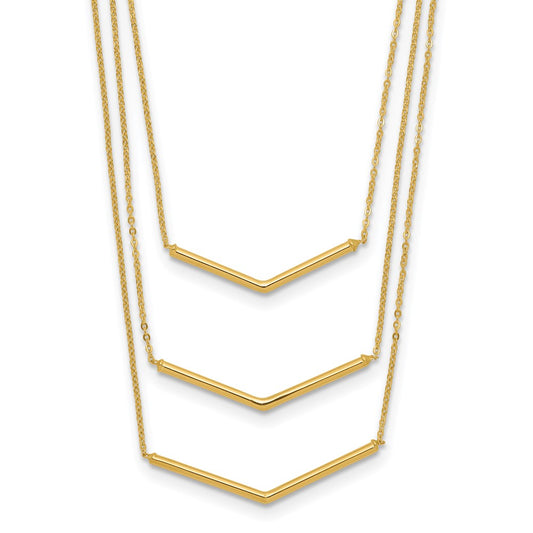 Polished Chevron Bar 3-Strand Bib Necklace Plus Extender - WBC