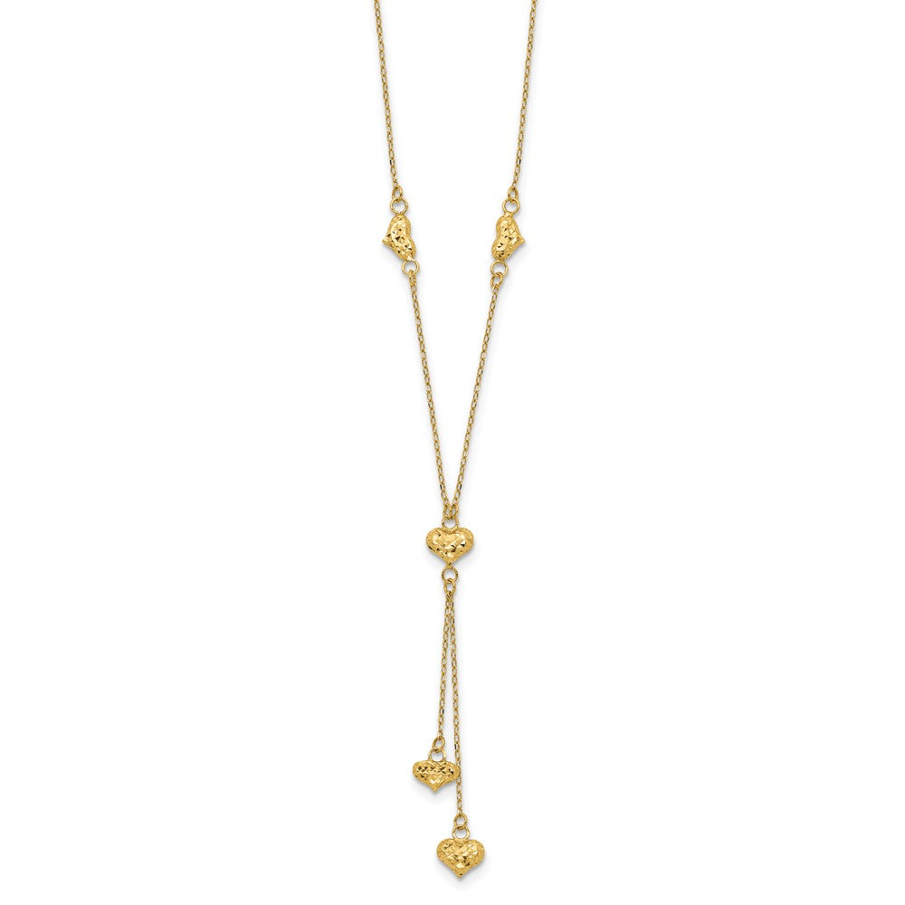 Polished Diamond-cut Puffed Hearts Lariat Necklace Plus Extender - WBC