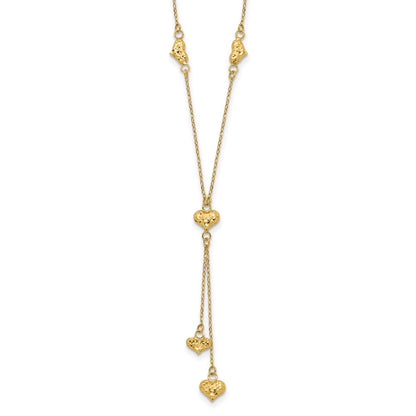 Polished Diamond-cut Puffed Hearts Lariat Necklace Plus Extender - WBC