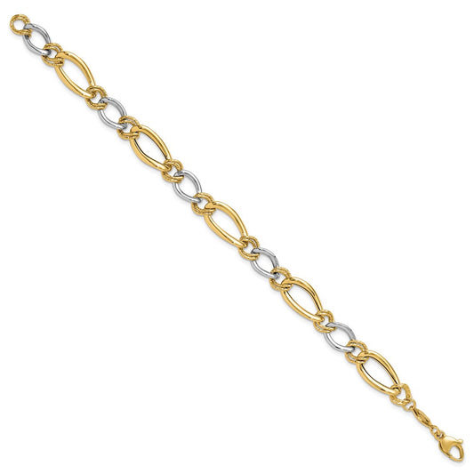 Two-tone Polished and Textured Fancy Oval Curb Bracelet - WBC