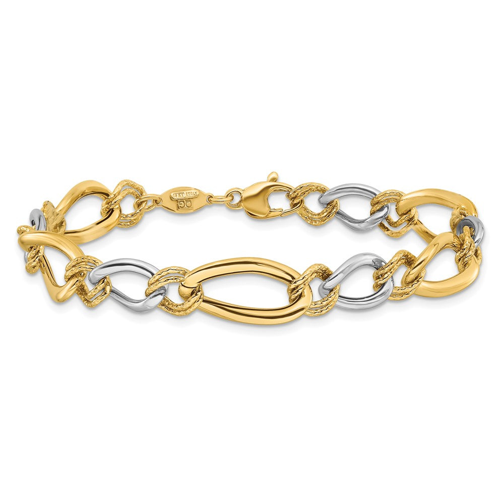 Two-tone Polished and Textured Fancy Oval Curb Bracelet - WBC