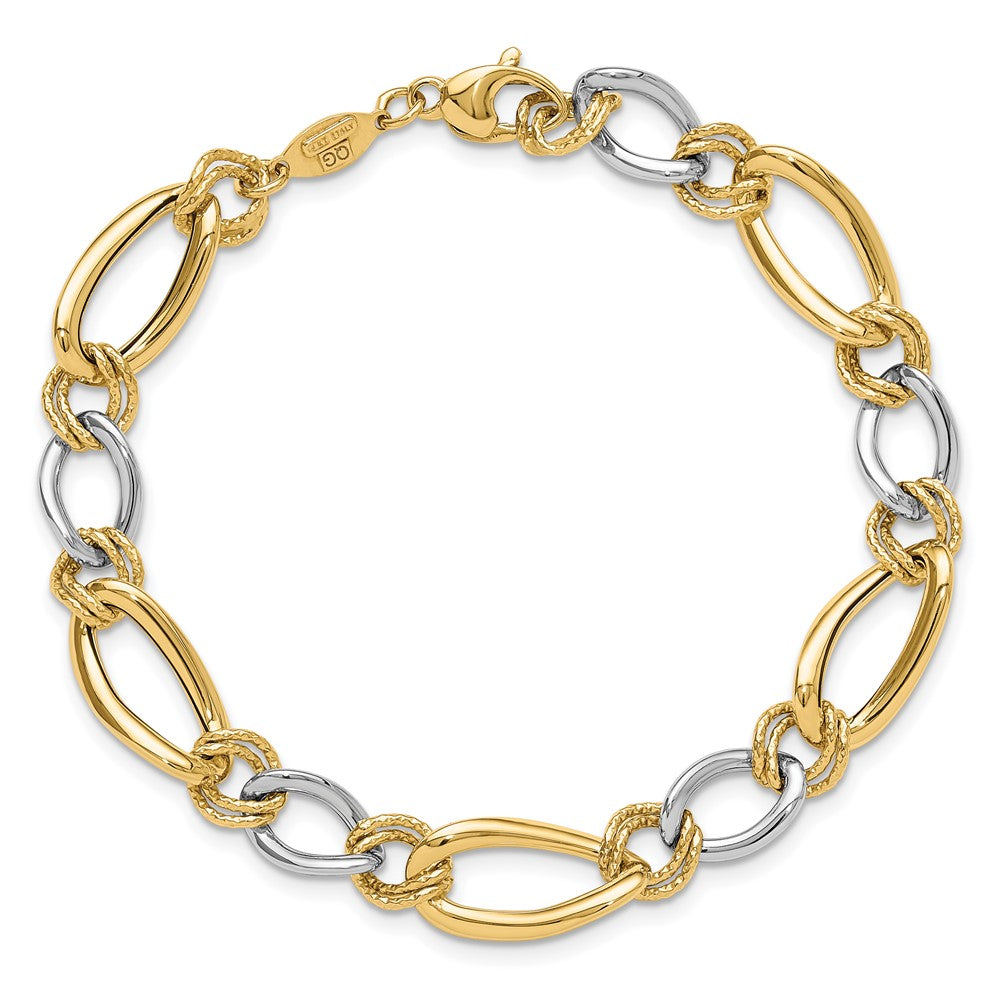 Two-tone Polished and Textured Fancy Oval Curb Bracelet - WBC