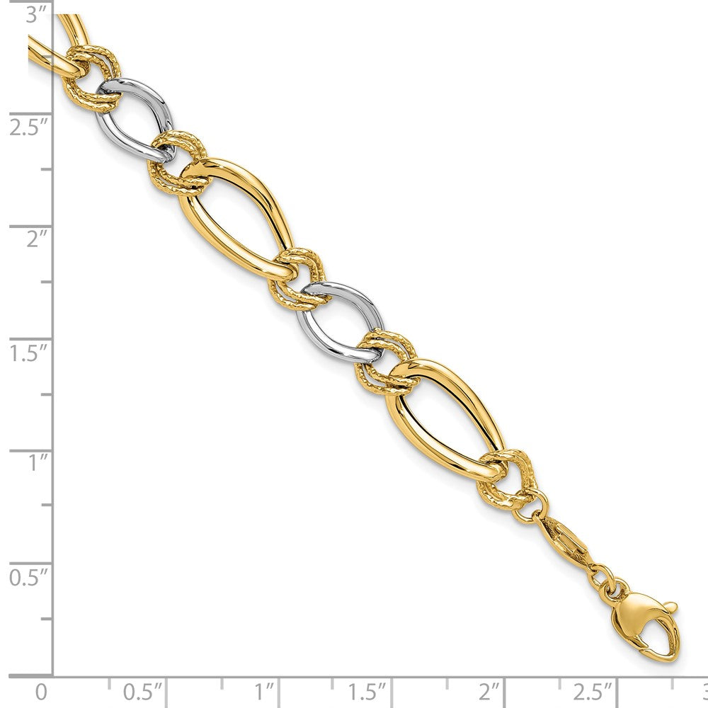 Two-tone Polished and Textured Fancy Oval Curb Bracelet - WBC