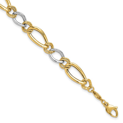 Two-tone Polished and Textured Fancy Oval Curb Bracelet - WBC