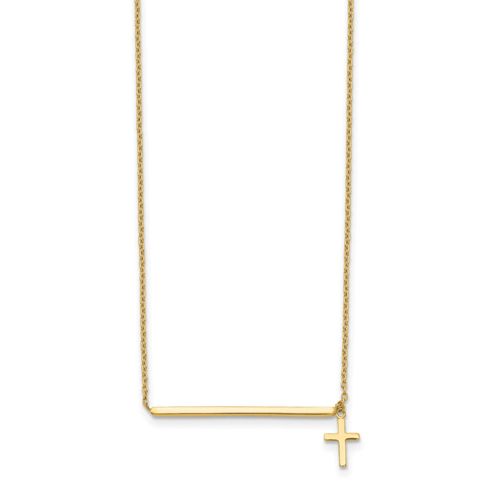 Polished Bar with Dangle Cross Choker Necklace Plus Extender - WBC