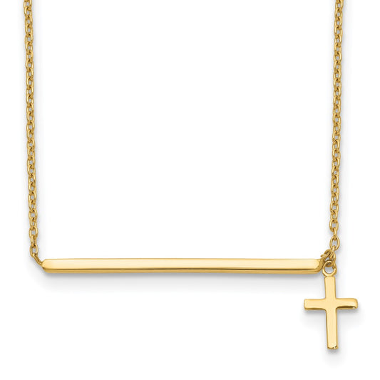 Polished Bar with Dangle Cross Choker Necklace Plus Extender - WBC