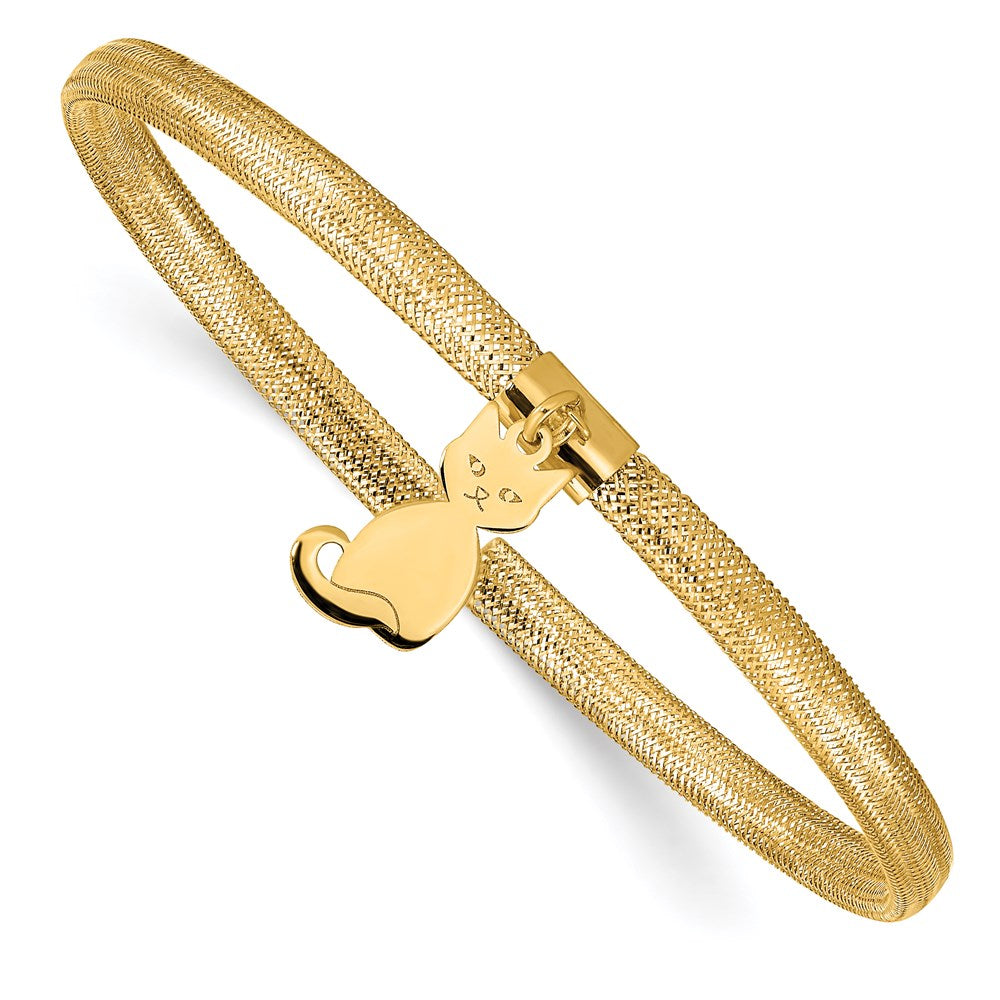 Cat Dangle Woven Mesh Slip-on Stretch Bracelet - WBC